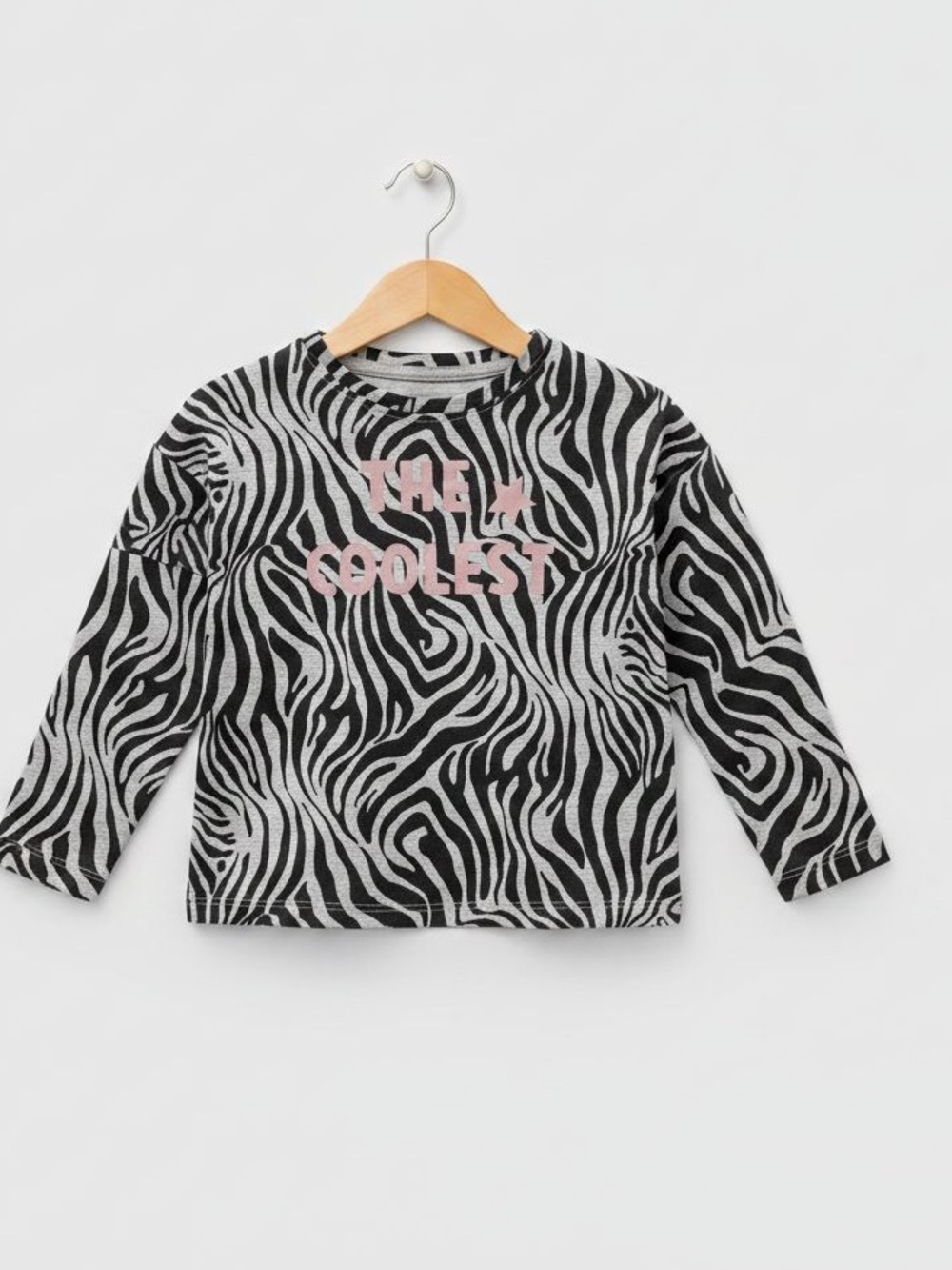 Girls' Zebra-Print Long Sleeve Tee with Pink 'Stay Coolest' Graphic